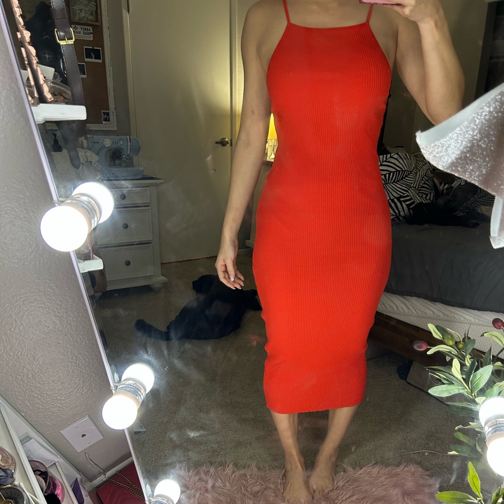 Red Zara midi dress